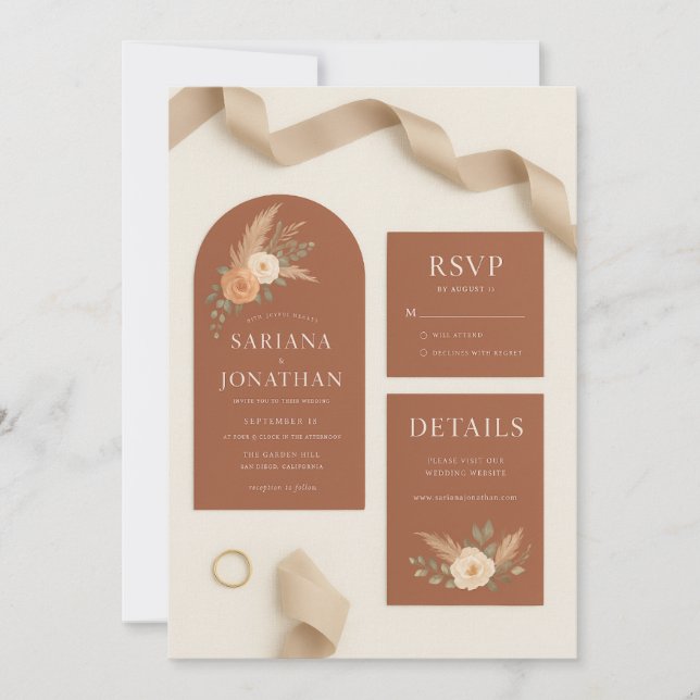 Roses Wedding Invitation Set Collection | Terracot (Front)