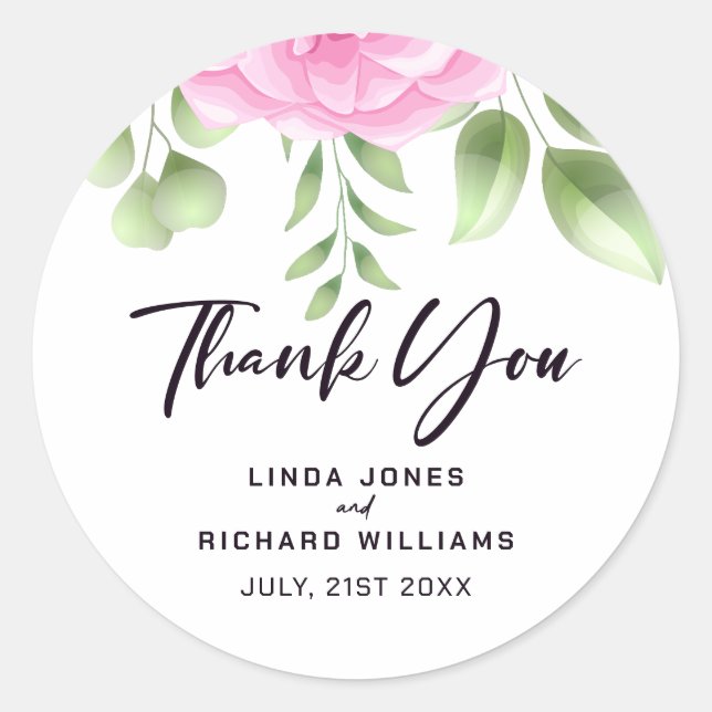 Roses Wedding Thank You Classic Round Sticker (Front)