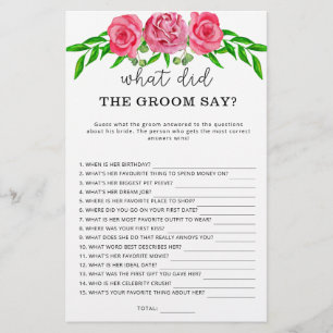Roses What did the groom say bridal game