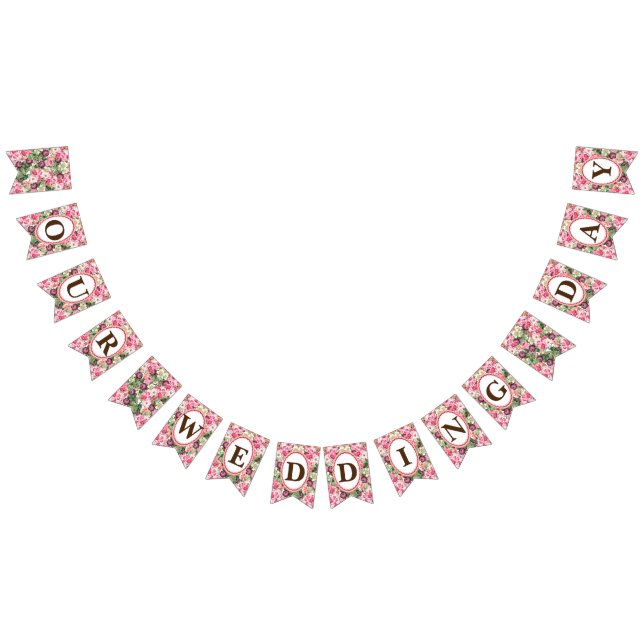 Roses White Florals Our Wedding Day  Bunting (All)