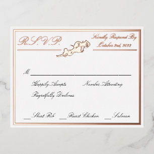 Roses, White Wedding RSVP Rose Gold Foil Invitation Postcard