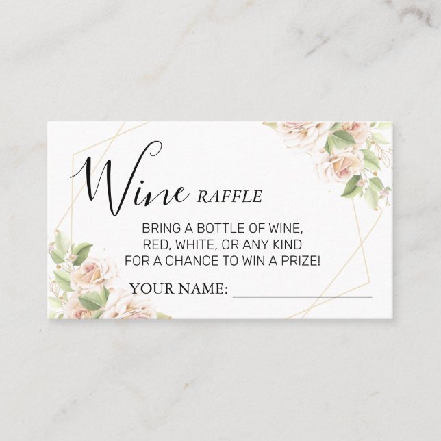 Roses Wine raffle ticket Bridal Shower card (Front)