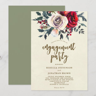 roses winter floral engagement party invitation