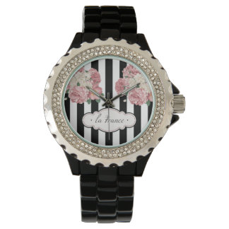 Roses with Black and White Stripes Watch
