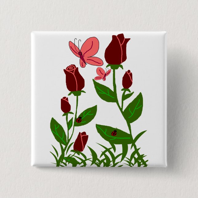 Roses with butterflies button (Front)