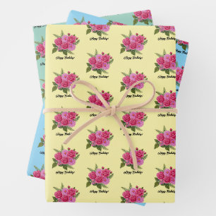 Roses with Dahlias Wrapping Paper Sheet