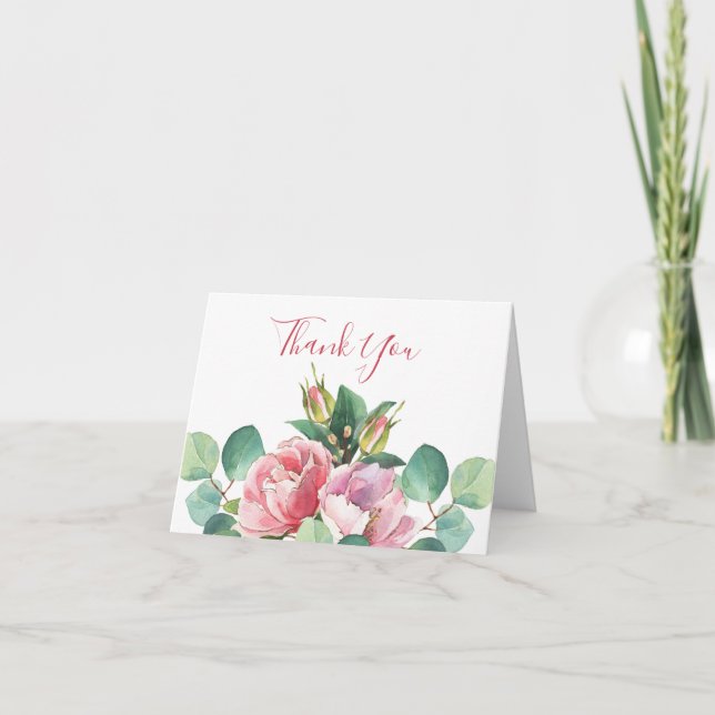 Roses with Eucalyptus Folded Thank You Card (Front)