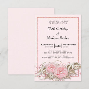 Roses with Gem Birthday Invitation