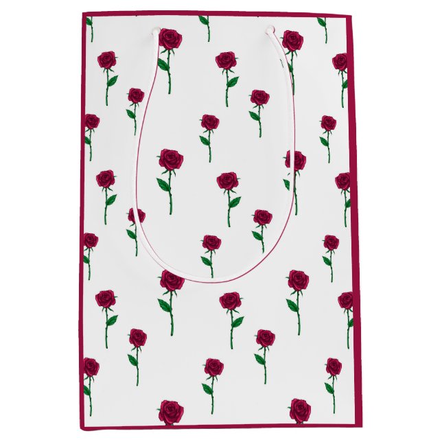 Roses with stem romantic Valentine's Day design Medium Gift Bag (Front)