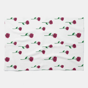 Roses with stem romantic Valentine's Day design Tea Towel