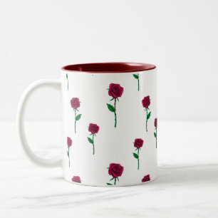 Roses with stem romantic Valentine's Day design Two-Tone Coffee Mug