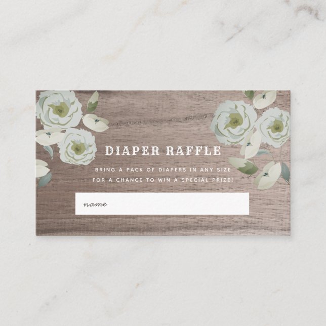 Roses & Wood Baby Shower Diaper Raffele Ticket Enclosure Card (Front)