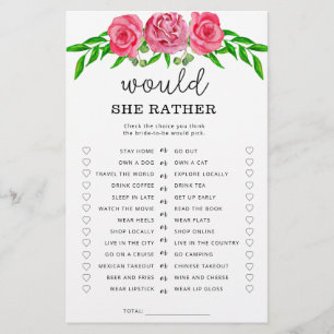 Roses Would she rather bridal shower game