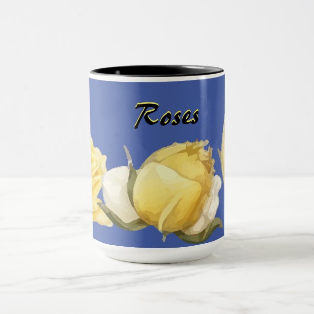 "Roses" Yellow Roses on Blue Coffee Mug (Center)