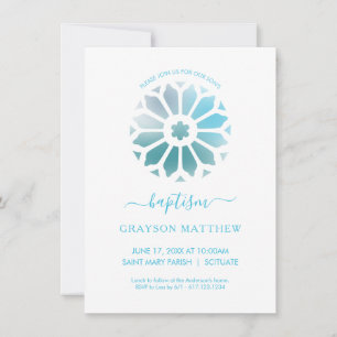 Rosette, Blue Baptism Invitation