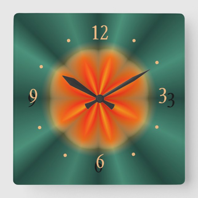 Rosette in Red/Orange With Green> Kitchen Clock (Front)