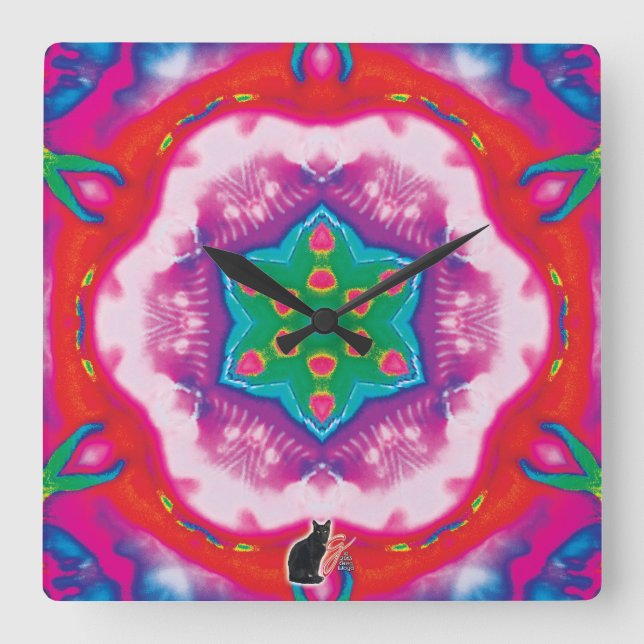 Rosette Kaleidoscope Square Wall Clock (Front)