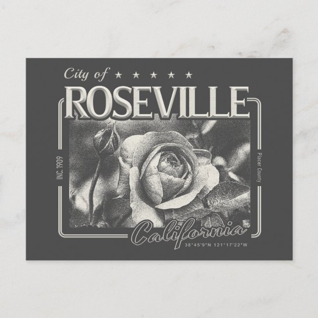 ROSEVILLE CALIFORNIA VINTAGE - CITY OF ROSEVILLE POSTCARD (Front)