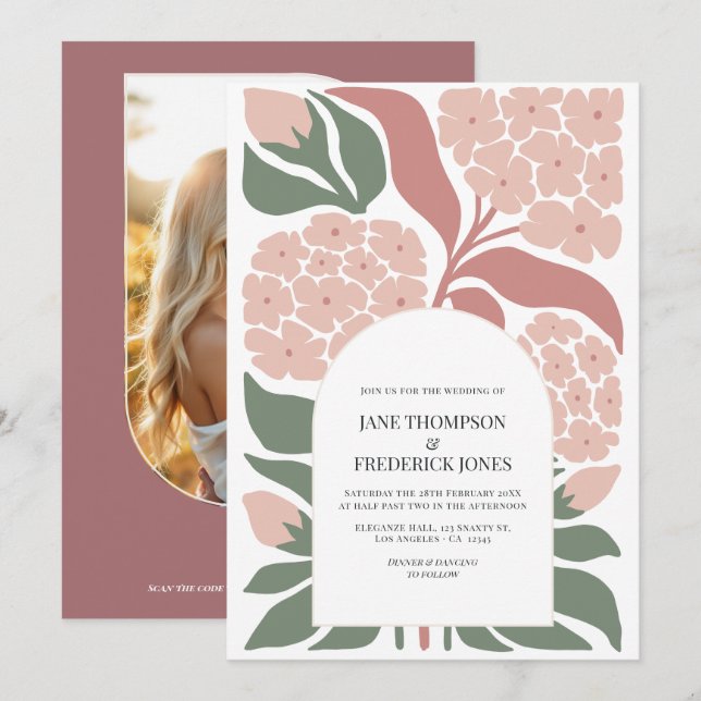 Rosewater Floral Modern Spring Wedding Invitation (Front/Back)