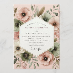 Rosewater Muted Flora Wedding Invitation