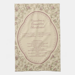 Rosewater Shortbread Vintage Floral Family Recipe Tea Towel