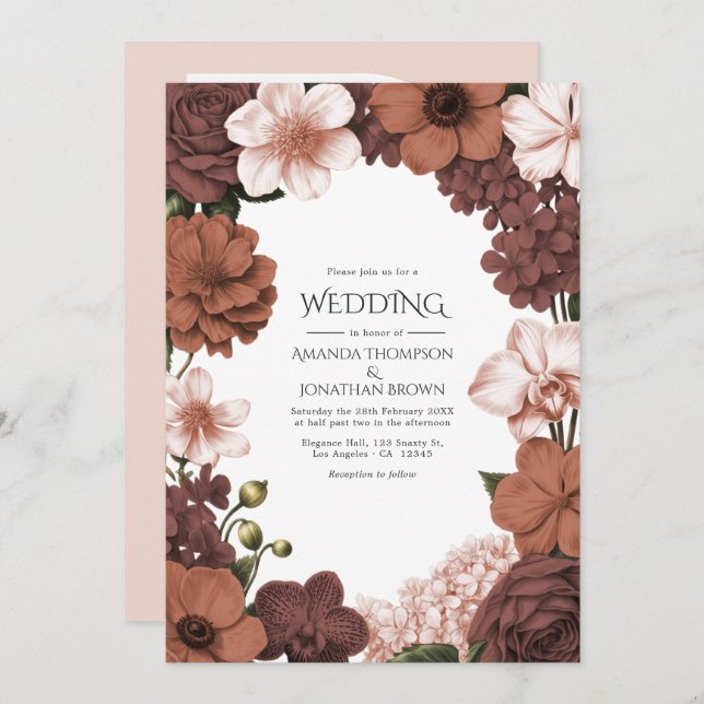 Rosewood Clay, Toffee Blush & Sandstone Pink Invitation (Front/Back)