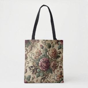 Rosewood Crematory – Gothic Skull & Floral Baroque Tote Bag
