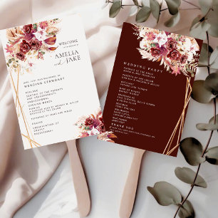 Rosewood & Gold Floral Wedding Program Fan