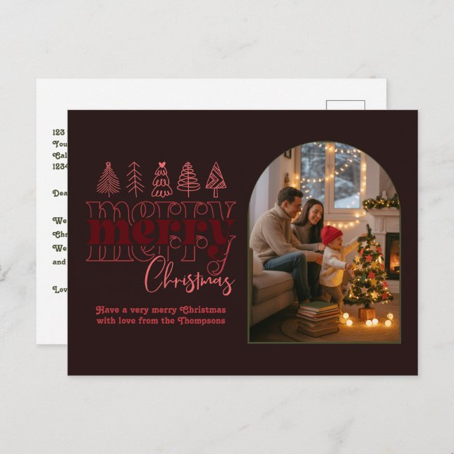 Rosewood Mahogany Cosy Arch Photo Merry Christmas Holiday Postcard (Front/Back)