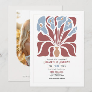 Rosewood & Mist Abstract Floral Boho Wedding Invitation