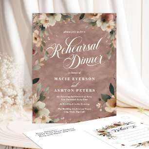 Rosewood Pink Cottagecore Floral Rehearsal Dinner Invitation Postcard