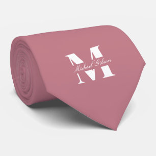 Rosewood Pink Custom Monogram Wedding Groomsmen Tie