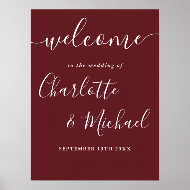 Rosewood Pink Elegant Modern Wedding Welcome Sign (Front)