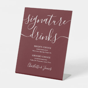 Rosewood Pink Elegant Wedding Signature Drinks Pedestal Sign