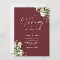 Rosewood Pink Greenery Leaves Monogram Wedding
