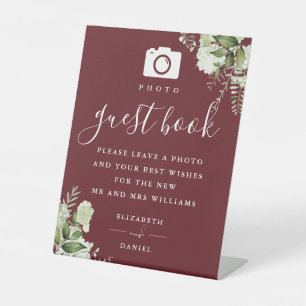 Rosewood Pink Greenery Photo Guest Book Wedding Pedestal Sign