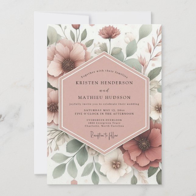 Rosewood Sage Bloom Wedding Invitation (Front)