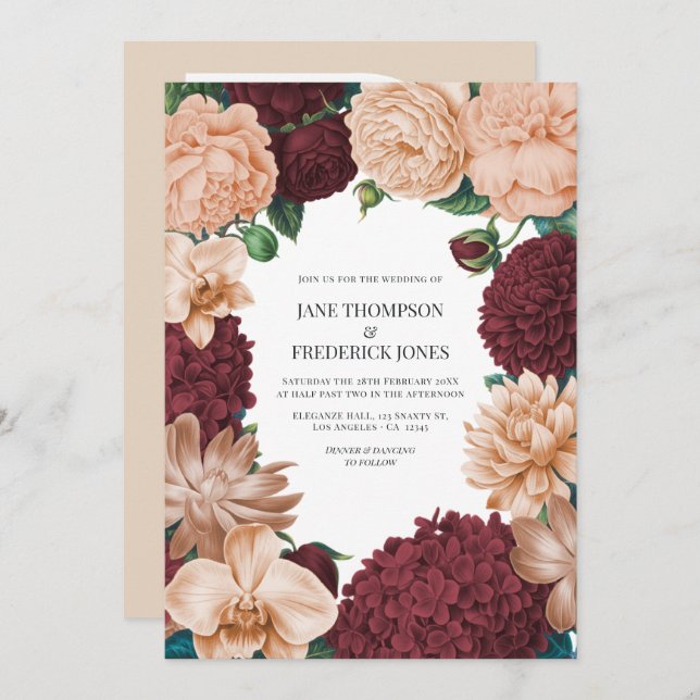 Rosewood, Terracotta Blush & Apricot Silk Wedding Invitation (Front/Back)