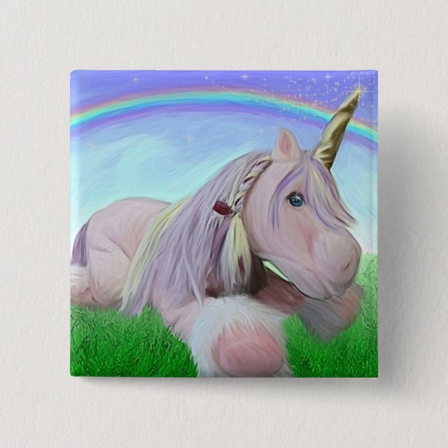 Rosey the unicorn 15 cm square badge (Front)