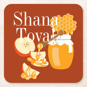 Rosh Hashana Apples and Honey Square Paper Coaster