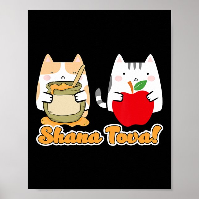 Rosh Hashana For Cat People Kawaii - Happy Jewish  Poster (Front)