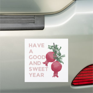 Rosh Hashana Jewish New Year Wishes w. Pomegranate Car Magnet