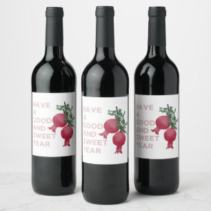 Rosh Hashana Jewish New Year Wishes w. Pomegranate Wine Label