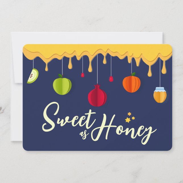 Rosh Hashana Sweet as Honey Script Jewish New Year Holiday Card (Front)
