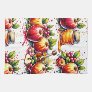 Rosh Hashana Water colour Apple and Honey Tea Towel