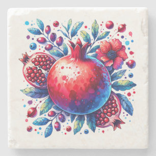 Rosh Hashana Water colour Pomegranate Stone Coaster
