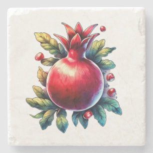 Rosh Hashana Water colour Red Pomegranate Stone Coaster