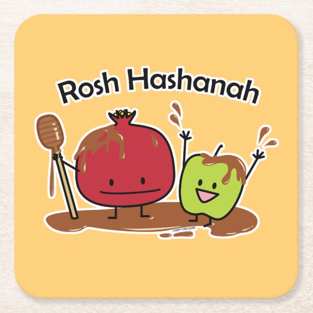 Rosh Hashanah apple pomegranate honey Jewish new Square Paper Coaster (Front)