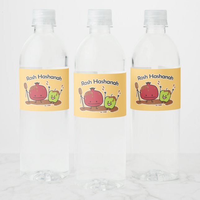 Rosh Hashanah apple pomegranate honey Jewish new Water Bottle Label (Bottles)