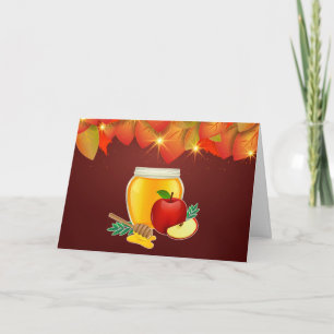Rosh Hashanah Autumn Leaves, Honey, Apples Holiday Card